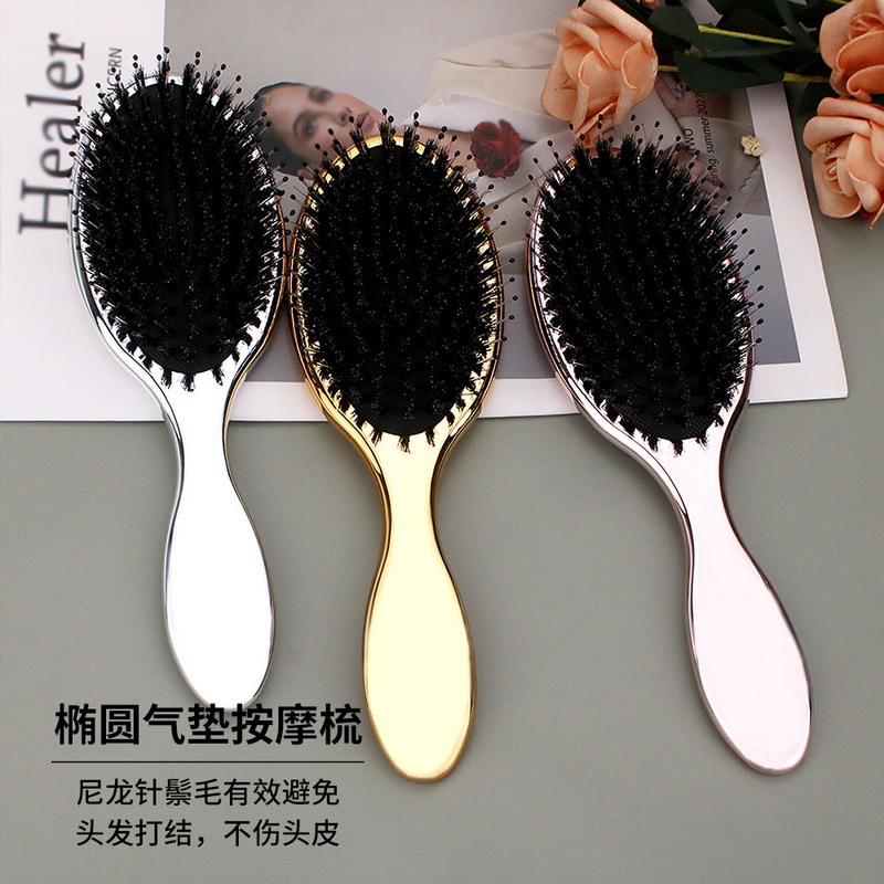 Cross-border Hot Air Cushion Comb Electroplated Air Bag Massage Comb Pig Bristle Nylon Needle Anti-static Hairdressing Comb Cross-border Hot Air Cushion Comb Electroplated Air Bag Massage Comb Pig Bristle Nylon Needle Anti-static Hairdressing Comb