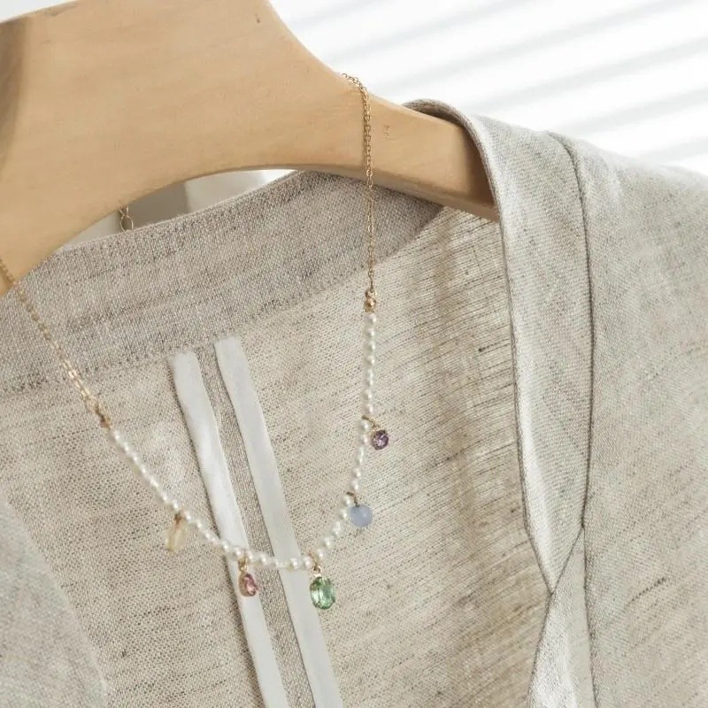 Áo vest gile nữ không tay cổ V chất liệu vải lanh phong cách cổ điển — Màu be chi tiết 2