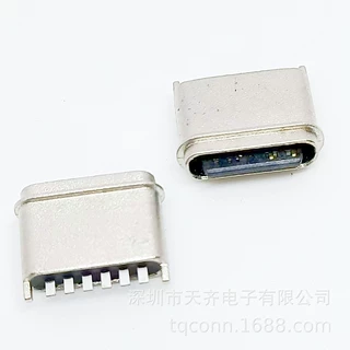 TYPE-C 6PIN 防水母座 直插 180度两脚插板 舌片外露 粉末冶金