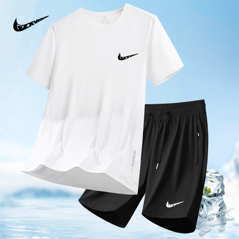 Sports Suit Men's Summer Ice Silk Quick-Drying Short-Sleeved T-Shirt Loose Running Fitness Shorts Casual Lightweight Two-Piece Set Sports Suit Men's Summer Ice Silk Quick-Drying Short-Sleeved T-Shirt Loose Running Fitness Shorts Casual Lightweight Two-Piece Set
