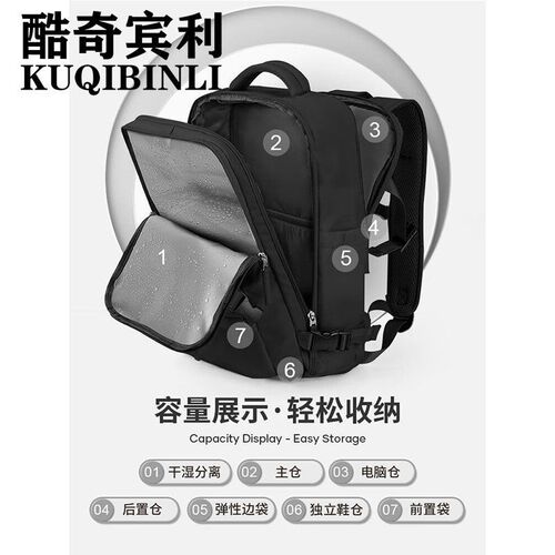 Business Travel Backpack for Men, Dual-Compartment Independent Shoe Storage, Short Trip Travel Luggage Bag, 16-inch Laptop Bag