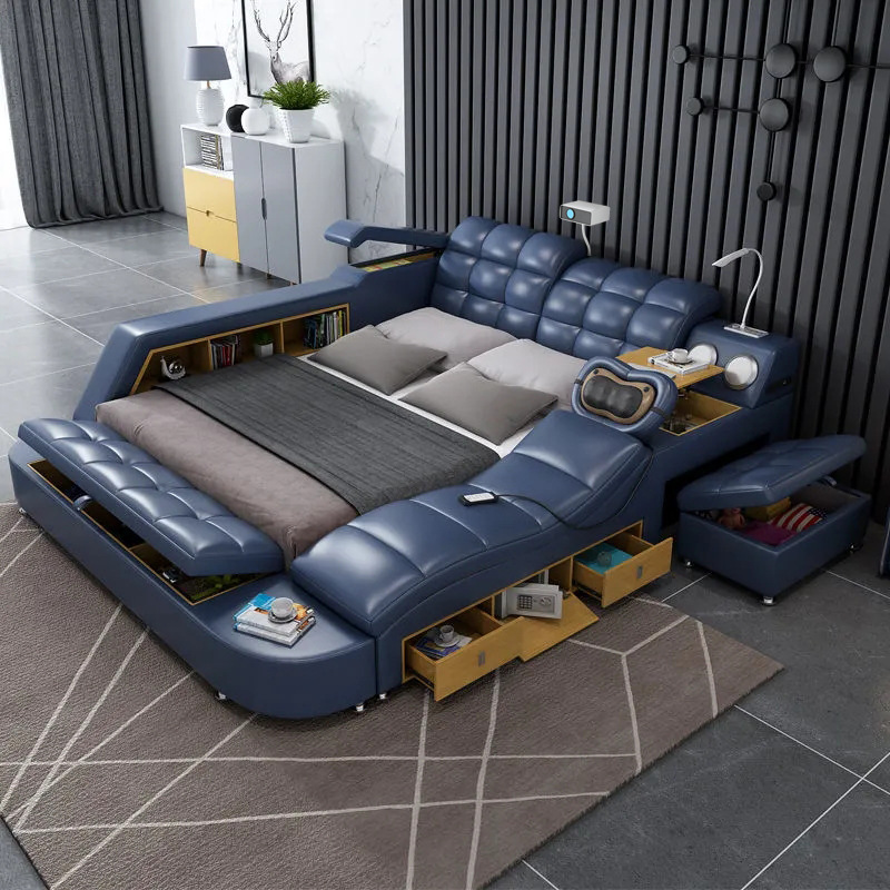 Cama Tatami, cama de cuero, cama de masaje multifuncional eléctrica inteligente, cama doble moderna y sencilla para dormitorio principal de 1.8 metros image 3