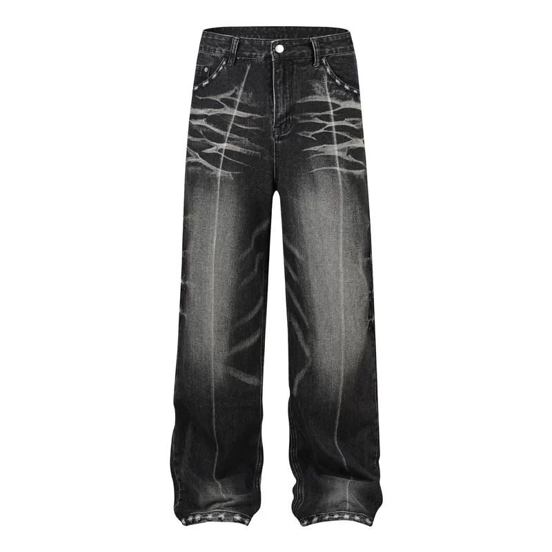 Джинсы для мужчин и женщин, брюки, американский стиль, с вышивкой, oversize