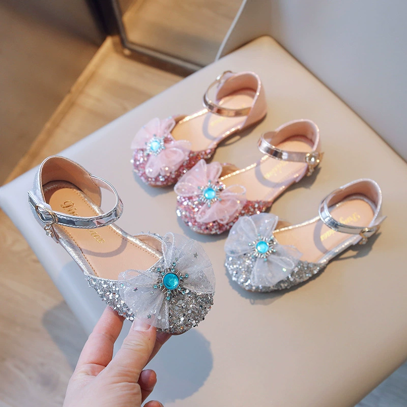 Детская обувь, сток, хвостовые товары, туфли принцессы со стразами, кристаллами, бант, Детская блестящая детская обувь, смешанная оптовая продажа