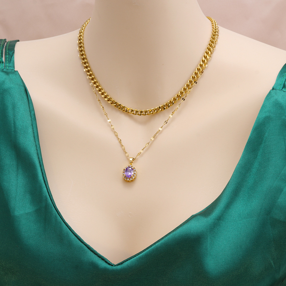 Fashion Water Droplets Stainless Steel Plating Zircon Layered Necklaces 1 Piece