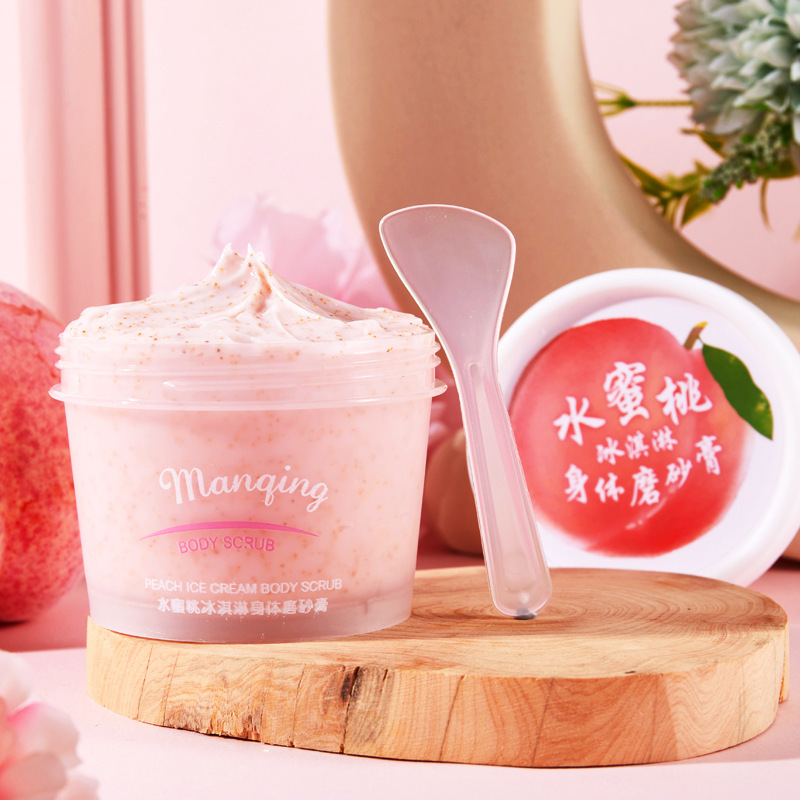 曼情水蜜桃磨砂膏滋養肌膚深層清潔煙酰胺保濕身體磨砂膏壹件代發