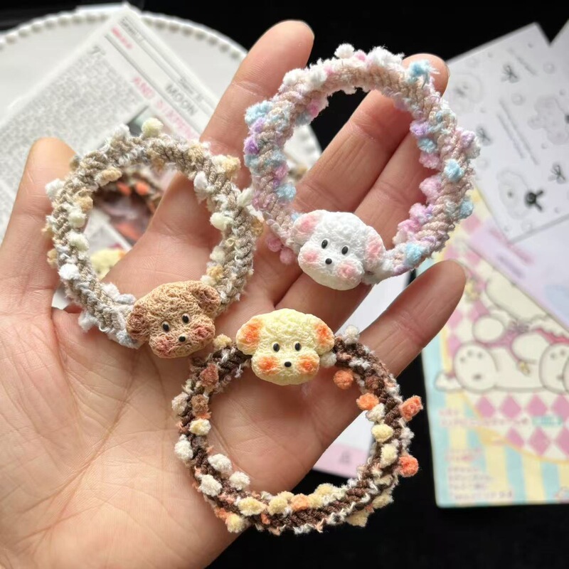 Cartoon Puppy Plush Hair Rope Cute Hair Ring Ins Girl's Ponytail Head Rope Couple's Best Friend Hair Accessories Ponytail