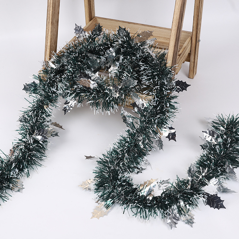 Transfronterizo de lana de Navidad tira de decoración de vacaciones árbol de Navidad adornos verde oscuro borde blanco hoja colgante decoración tira de color 2 M