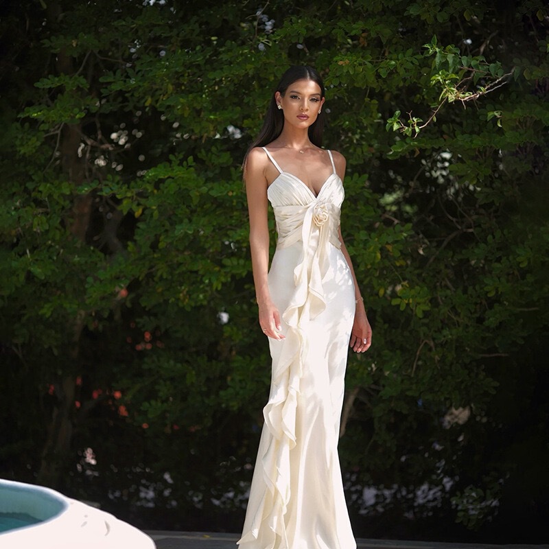 Cross-Border Sexy Suspender Dress V Neck Atmospheric Niche Design Dress Long Dress Date Vacation Beach Long Dress