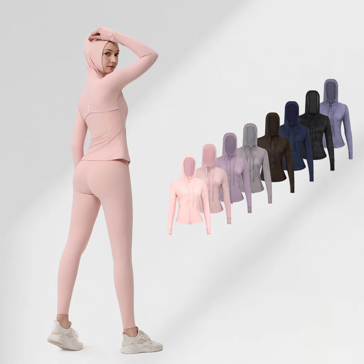 Women's Performance Hooded Jacket – Breathable Running & Yoga Zip-Up (Moisture-Wicking, Slim Fit, 40+ Colors)_voghion.com