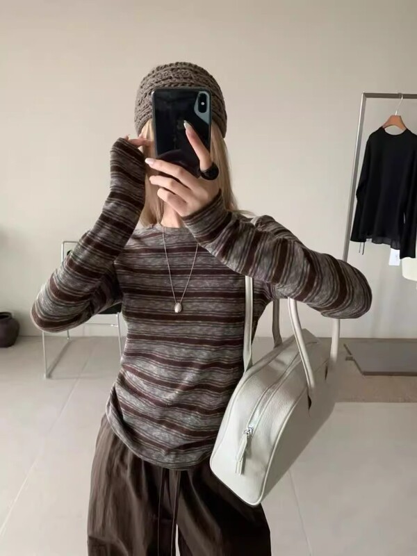 韩国东大门2025秋季新款简约百搭时尚条纹长袖T恤女打底衫上衣潮|undefined
