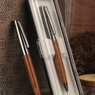 Business High-End Metal Gel Pen Gift Box Ballpoint Pen Gift Box Brass Rosewood Signature Pen Logo Ready Stock