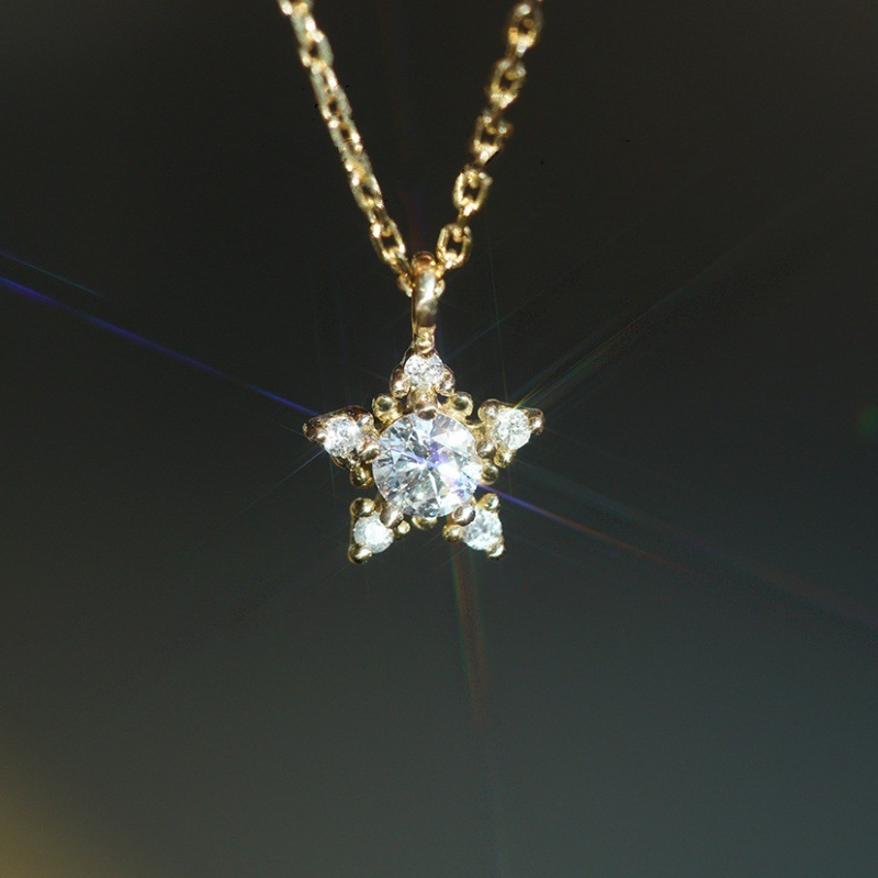 925 Sterling Silver Plated 14K Gold Platinum Zircon Necklace Star Double Pendant Clavicle Chain Japanese and Korean Style Simple Elegant Fashionable Necklace