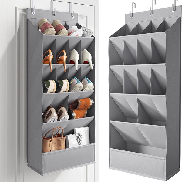 Behind-the-door shoe rack with large deep pockets