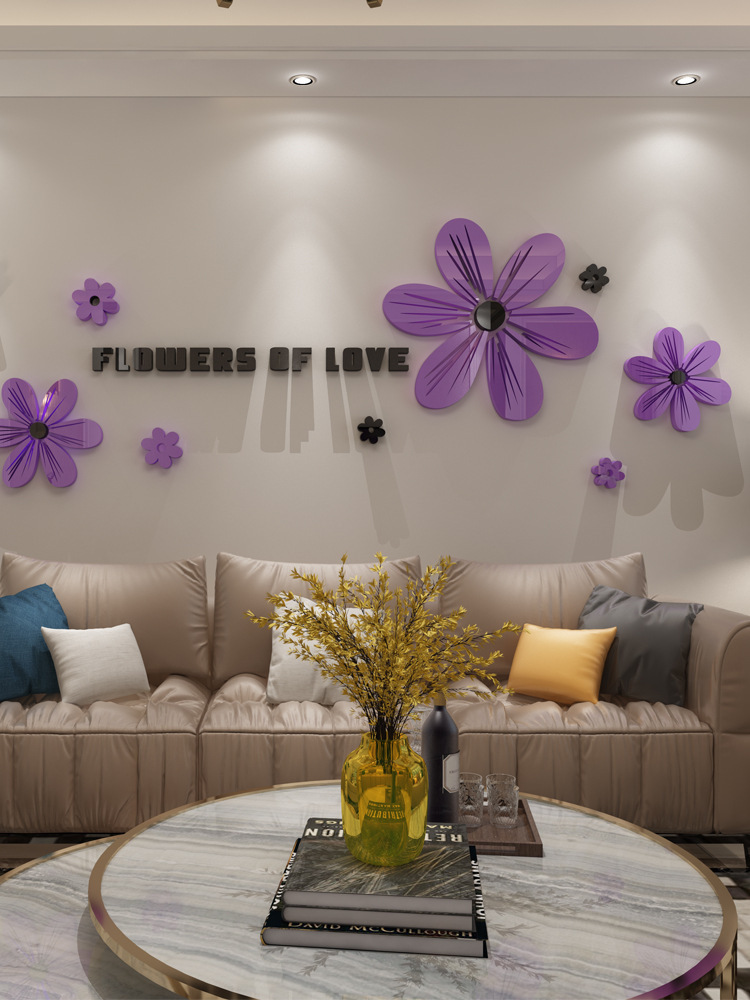 Decoração de parede autoadesiva em acrílico 3D com estampa de flores de verão para sala de jantar, sala de estar, quarto, sofá e parede atrás da TV._voghion.com