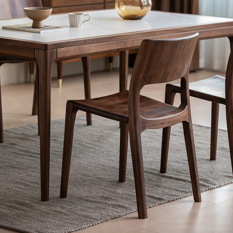 Schuk Chair North American Imported Black Walnut Wood Joinery-Connected Nail-Free Dining Chair, Restaurant Simple Backrest Leisure Chair