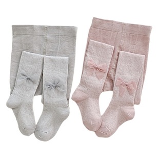 Summer new children's mesh pantyhose solid color baby mosquito socks yarn bow girls baby leggings socks
