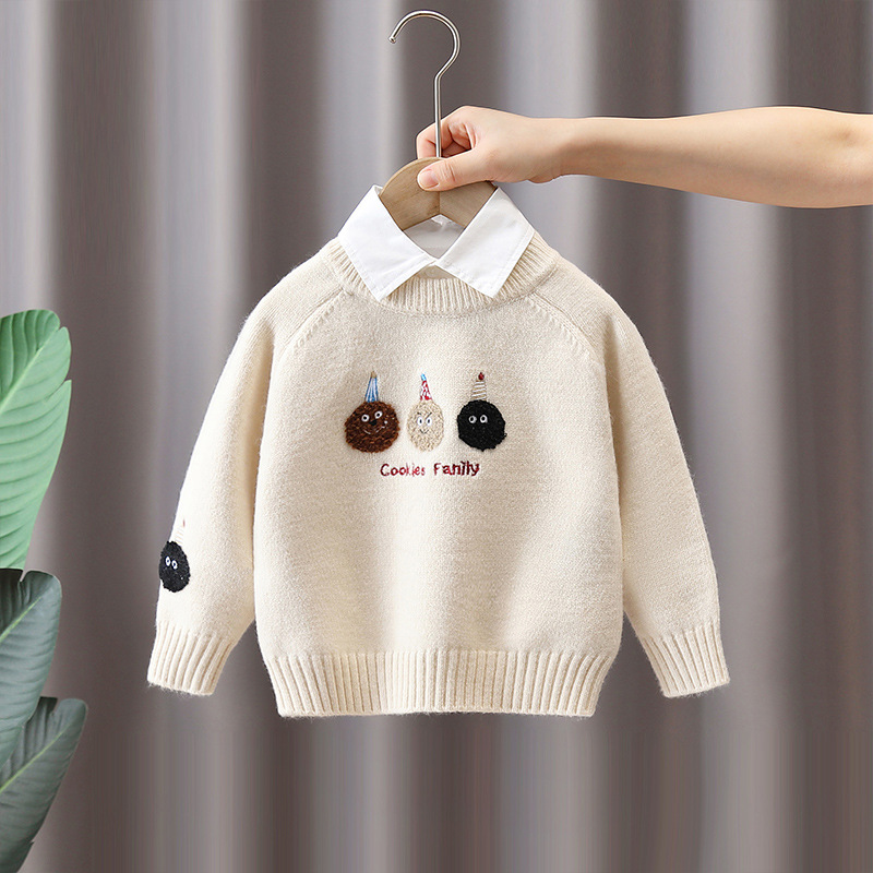 6510 Suéter para niños Suéter de estilo occidental de otoño e invierno para niños 2025 Nuevo estilo Camisa de fondo con capucha de otoño para niños pequeños y medianos