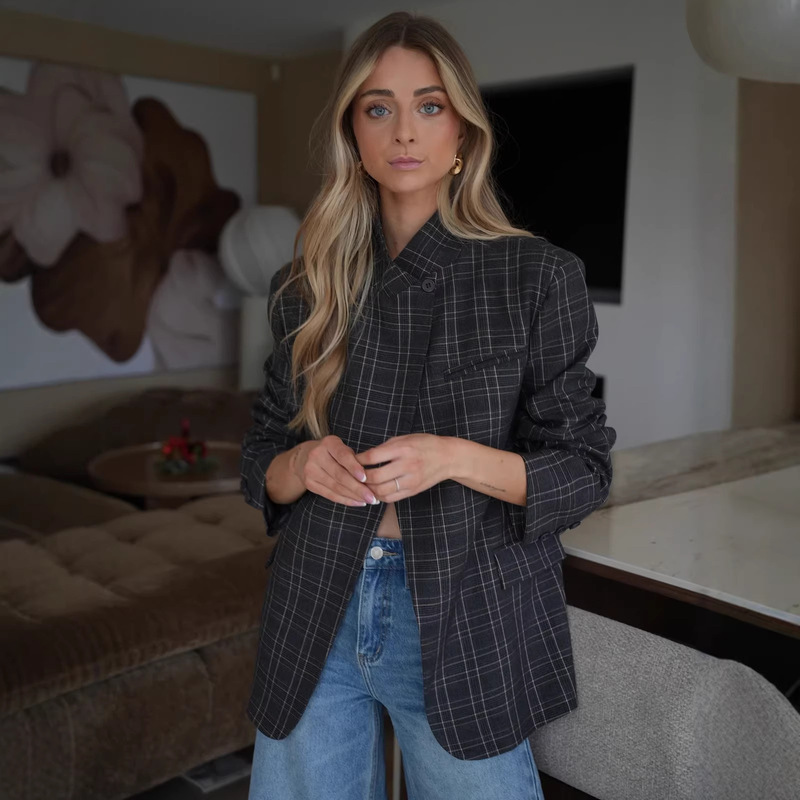 Cross-Border European and American Women's Clothing Aliexpress Hot-Selling Fashion Stand-Collar Long-Sleeve Casual Blazer