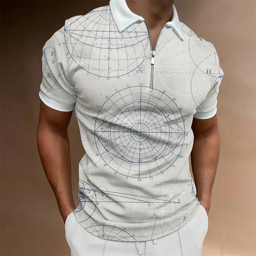 Personalidad, nuevas ideas, matemáticas, fórmula matemática, impresión 3D, camisa POLO con cremallera de manga corta transpirable con solapa suelta para hombre
