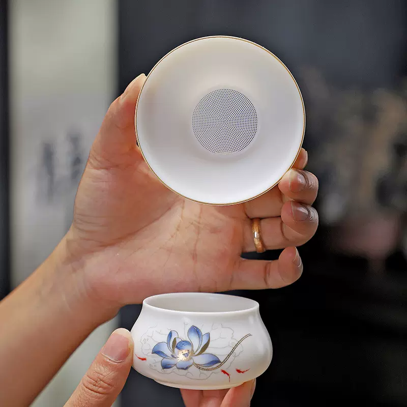 羊脂玉陶瓷茶漏过滤套组茶具配件白瓷素烧精密孔过滤茶渣茶水分离