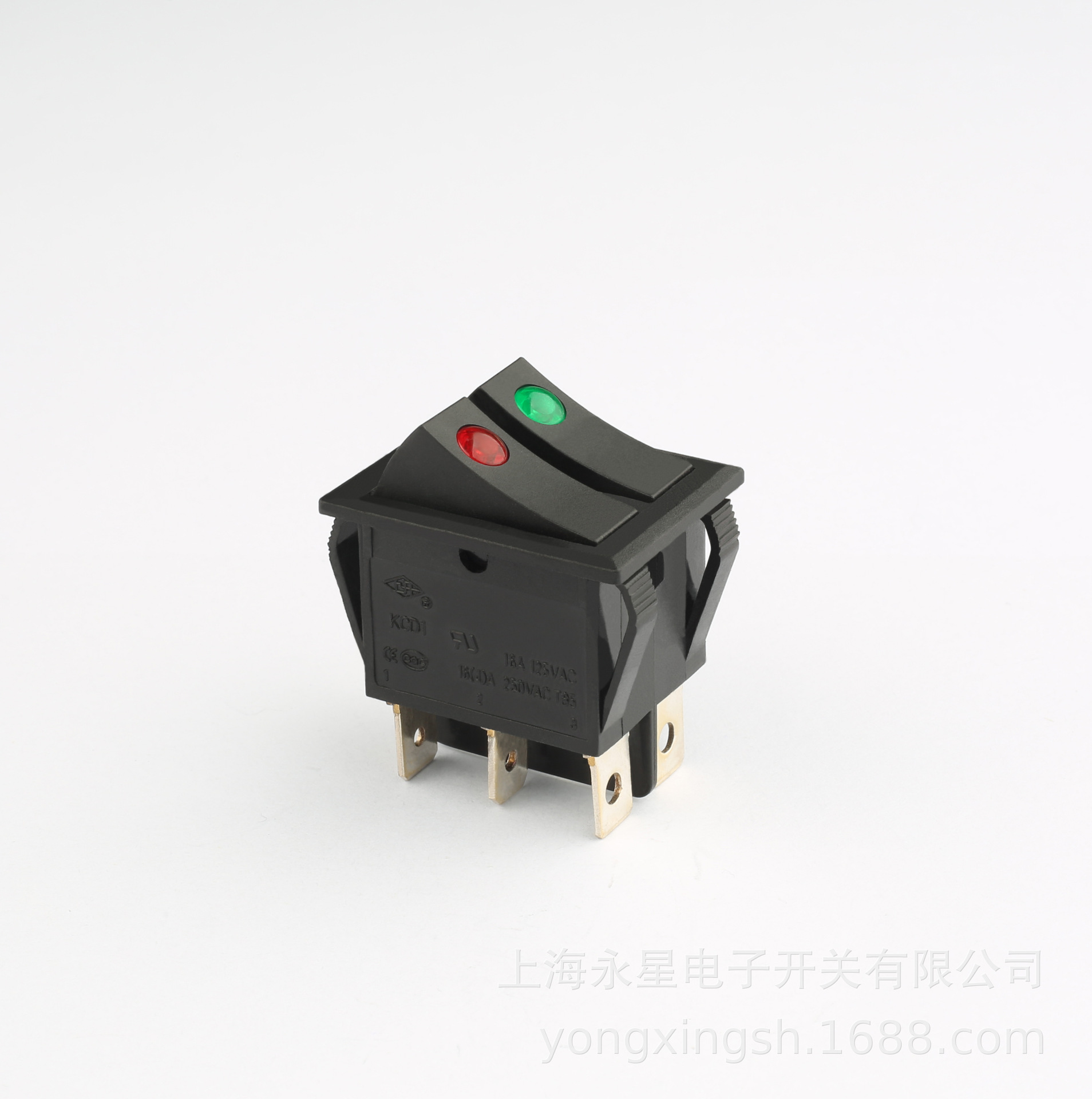 厂家直销上海永星KCD1自锁六脚点发光红绿弧形跷板开关