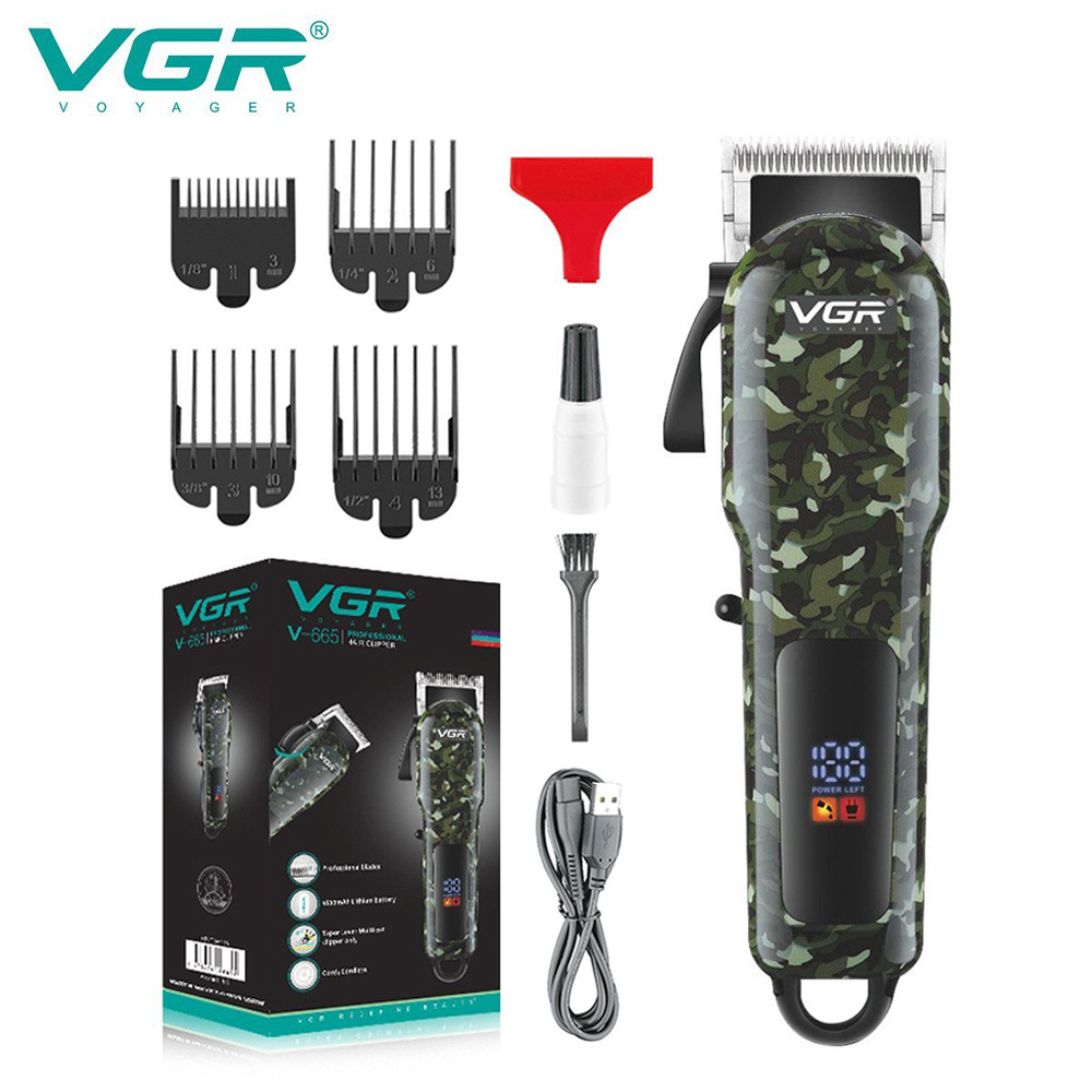 VGR Cross-border New Charging Hair Cutter Professional Salon Hair Clipper Digital LCD Oil Hair Trimmer 665