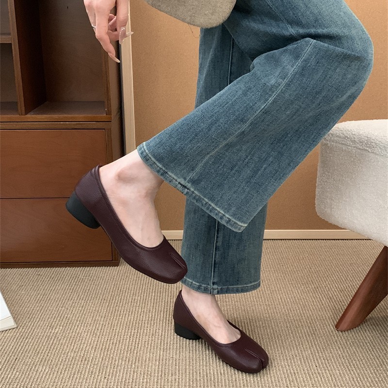 韩版复古风浅口分趾猪蹄鞋女2025新款软底一脚蹬通勤粗跟舒适单鞋|undefined