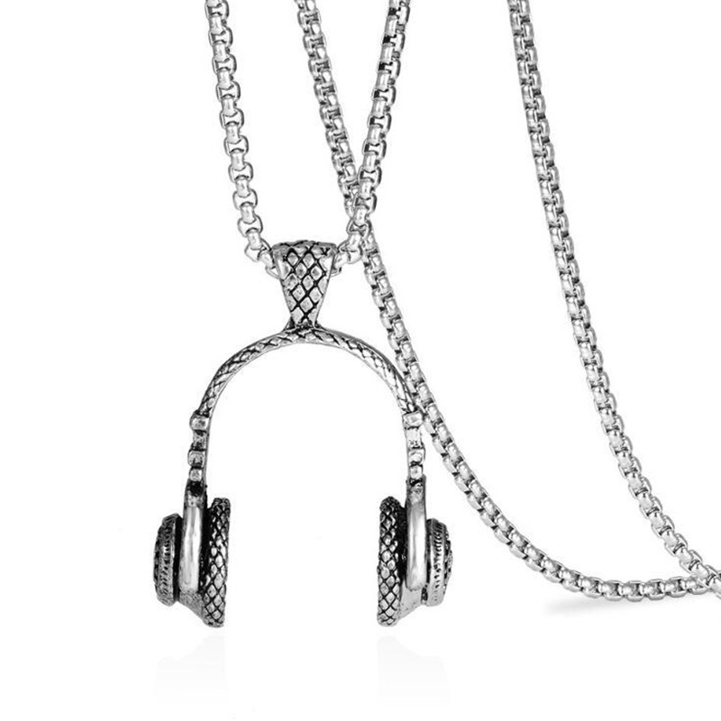 European and American Cross-Border Jewelry Music Earphone Pendant Titanium Steel Men's Necklace Fashion Rock Style Amazon Hot Sale