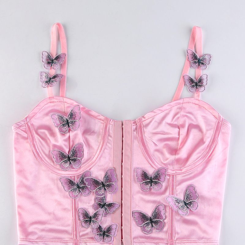 sexy pink hook buckle butterfly chapter satin camisole  NSSSN119378