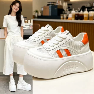 透气网面小白鞋女2026新款百搭休闲鞋增高厚底松糕板鞋女德训鞋子