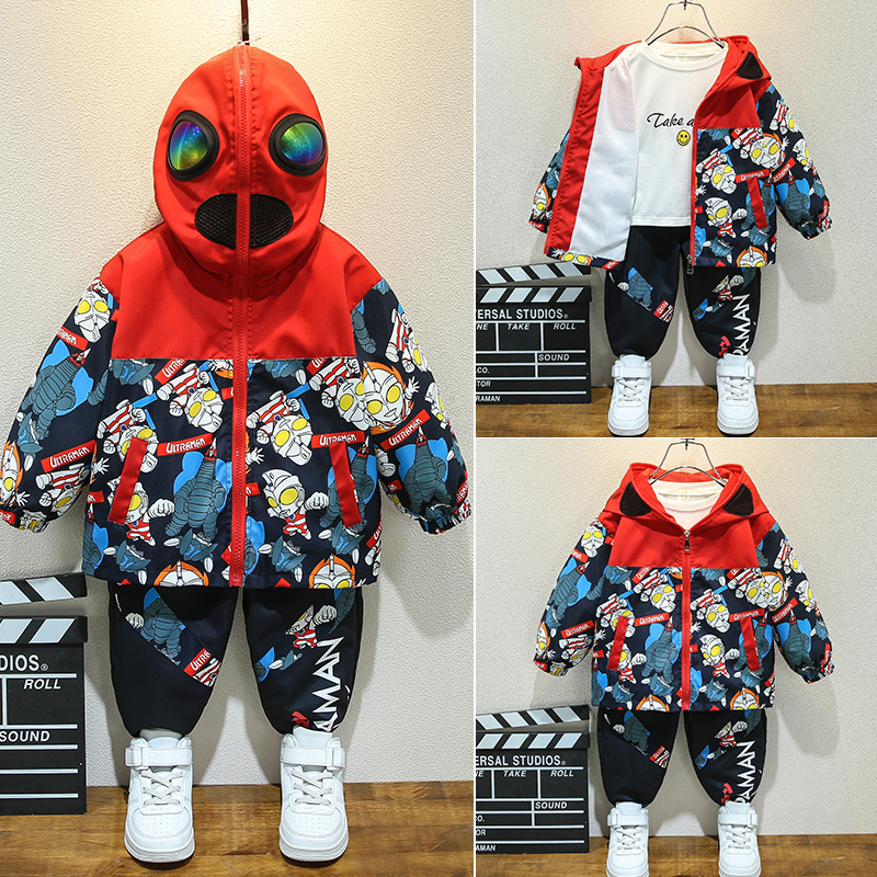 소년 세트 어린이 2024 새로운 가을 겨울 옷 어린이 기모 스포츠 충전 옷  울트라 맨 옷 두꺼운