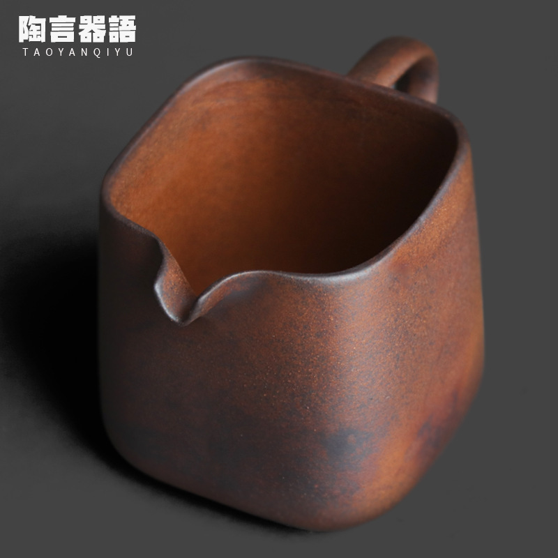 Vintage coarse pottery old rock mud square hand-held fair cup handmade pottery personality kung fu tea sea tea division tea cup Vintage coarse pottery old rock mud square hand-held fair cup handmade pottery personality kung fu tea sea tea division tea cup