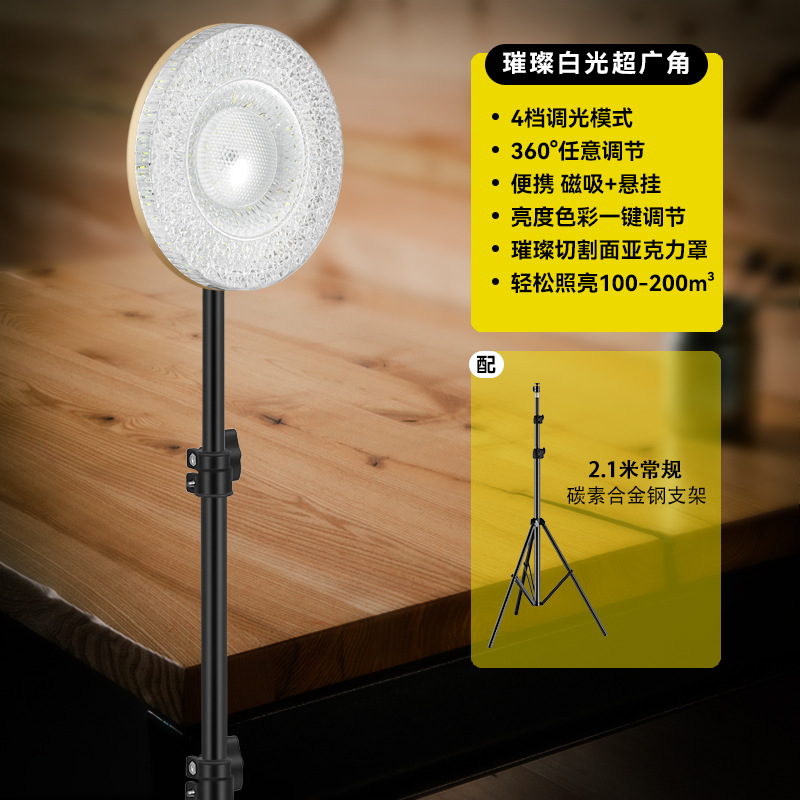 [밝은 백색광] 배터리 수명 8~10시간 - 단일 조명 + 팬/틸트 + 2.1m 브래킷