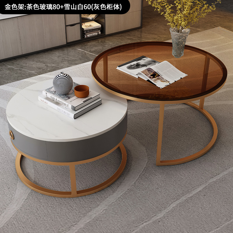 Mesa de centro personalizada para sala de estar, combinación sencilla de mesa minimalista con losa de roca, estilo crema, muebles de vidrio estilo italiano para apartamentos pequeños