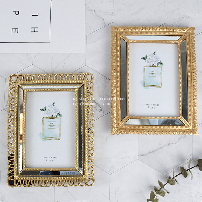 European and American style gold mirror resin photo frame French home living room resin frame table decoration living room bedroom