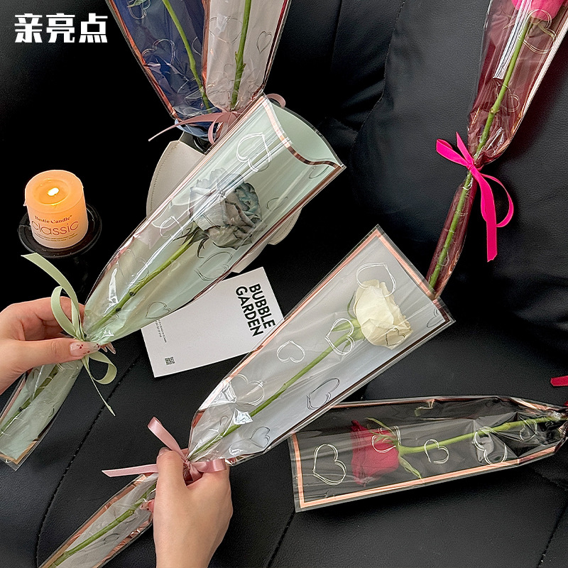Love Phnom Penh Bolsa individual Bolsa de flores de rosas Bolsa de arreglo floral transparente Papel de embalaje de flores Material de bricolaje hecho a mano Arte floral