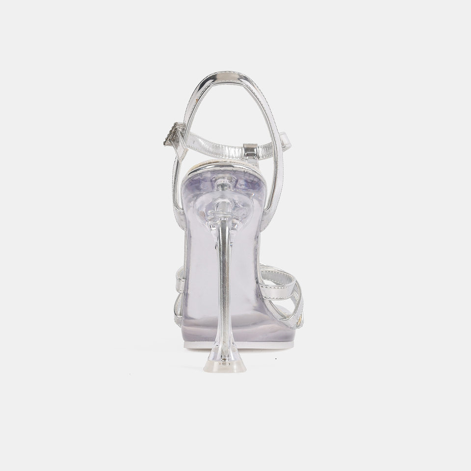 Sandal cao gót mũi vuông trong suốt đính pha lê gót ly rượu — Màu bạc, Màu trắng, màu đen, màu đỏ chi tiết 4