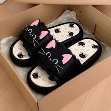 网红可爱甜酷小黑猫拖鞋女夏季外穿小众软底居家防滑寝室内一字拖