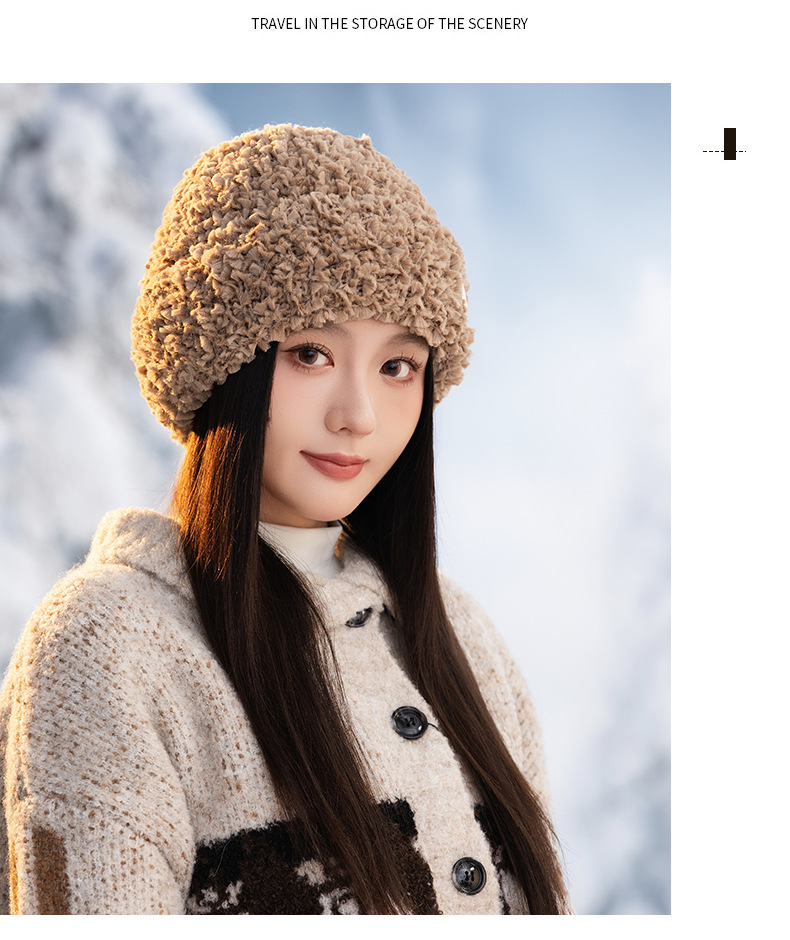 Autumn Winter New Cute Stretchy Knitted Korean Style Versatile Plush Outdoor Windproof Warm Pullover Hat_voghion.com
