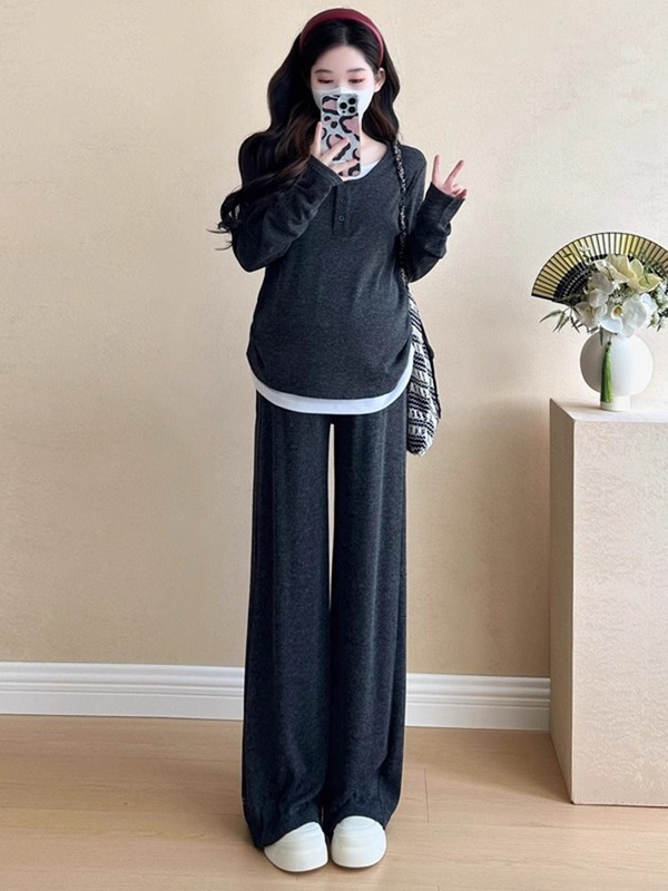 秋季套装女装2025新款假两件上衣裤子秋冬季高级感穿搭时尚两件套|undefined