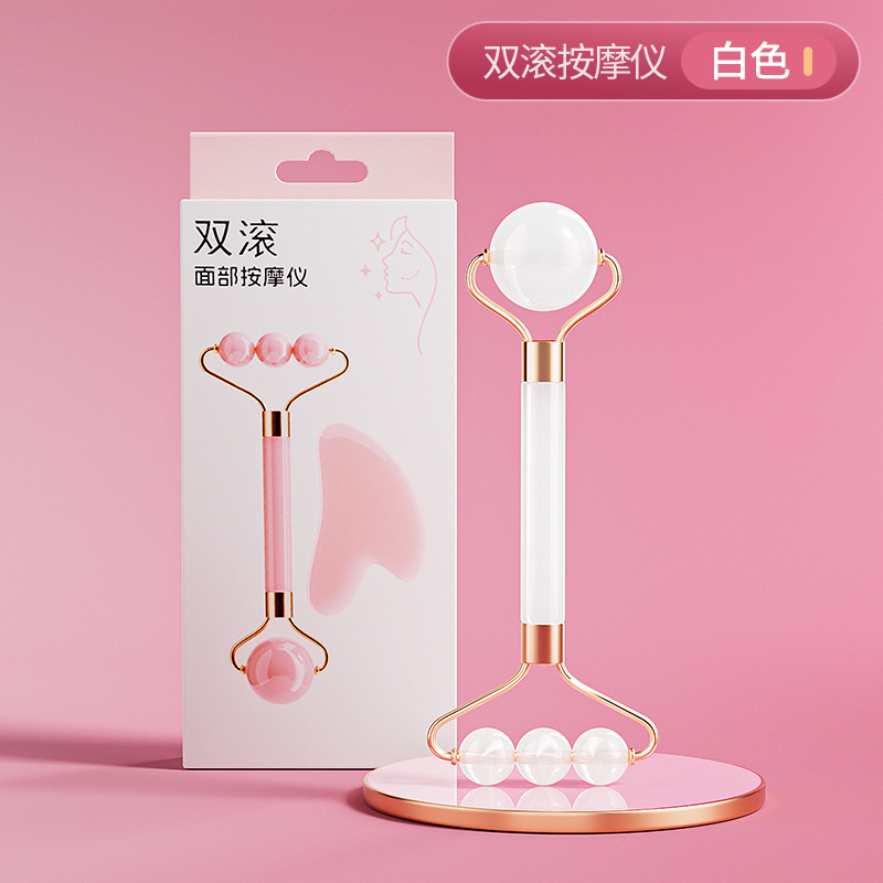 Nuevo rodillo de doble cabeza masaje facial no jade ojo facial levantamiento de masaje apretado conjunto de herramientas de belleza