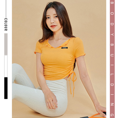 new pattern Short sleeved yoga jacket motion Quick drying Self cultivation Drawstring dance fashion Fitness wear T-shirt wholesale