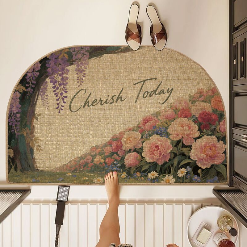 Light Luxury Thickened Non-Slip Wear-Resistant Water-Absorbent Easy-To-Clean Linen Semi-Circular Floor Mat Kitchen Floor Mat Pvc Washable