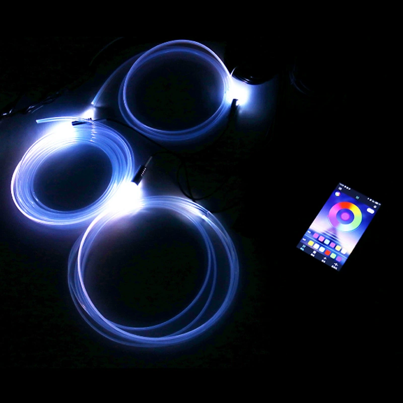 Автомобильная атмосферная LED оптоволоконная холодная подсветка RGB с мобильным Bluetooth-приложением для пульта дистанционного управления, внутренняя атмосферная подсветка для ног