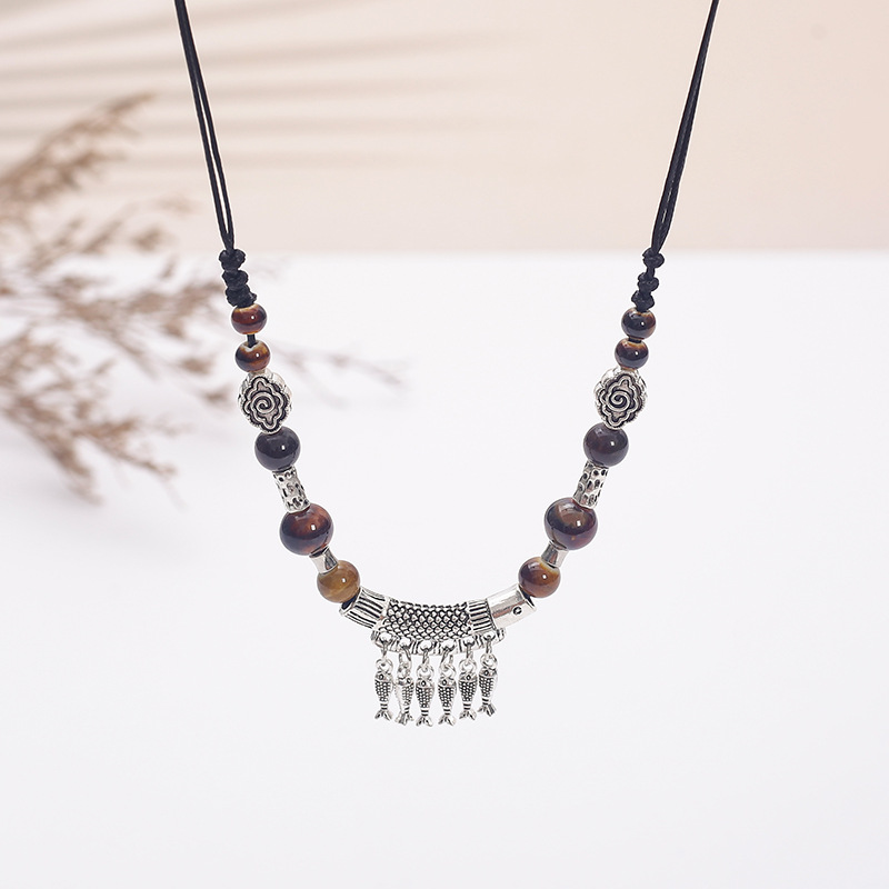 深邃流年民族风陶瓷长款毛衣链女古风挂饰复古中国风蝴蝶项链批发