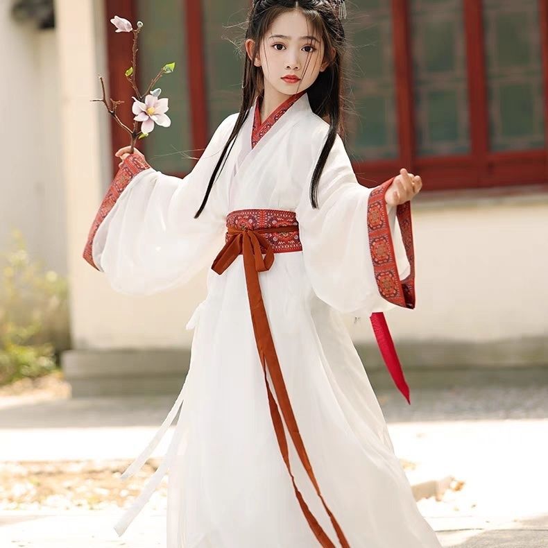 儿童战国袍改良日常可穿中秋汉服古装复原款直裾袍女童魏晋风仙气-阿里巴巴