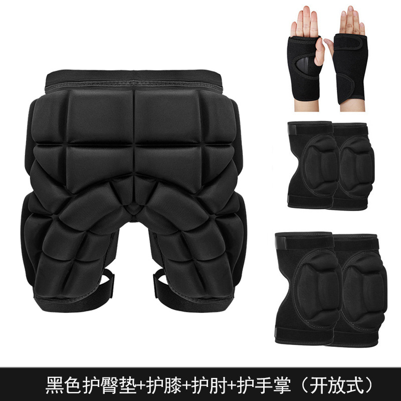 Protector de cadera negro, protector de rodilla, protector de codo, protector de palma (abierto)