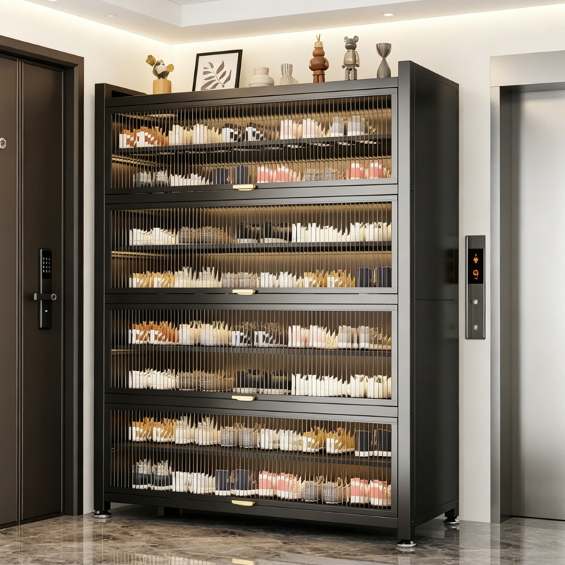 Household Steel Dust-Proof Shoe Cabinet, Multi-Layer Storage Cabinet, Integrated Wall-Mounted Entryway Large-Capacity Shoe Rack