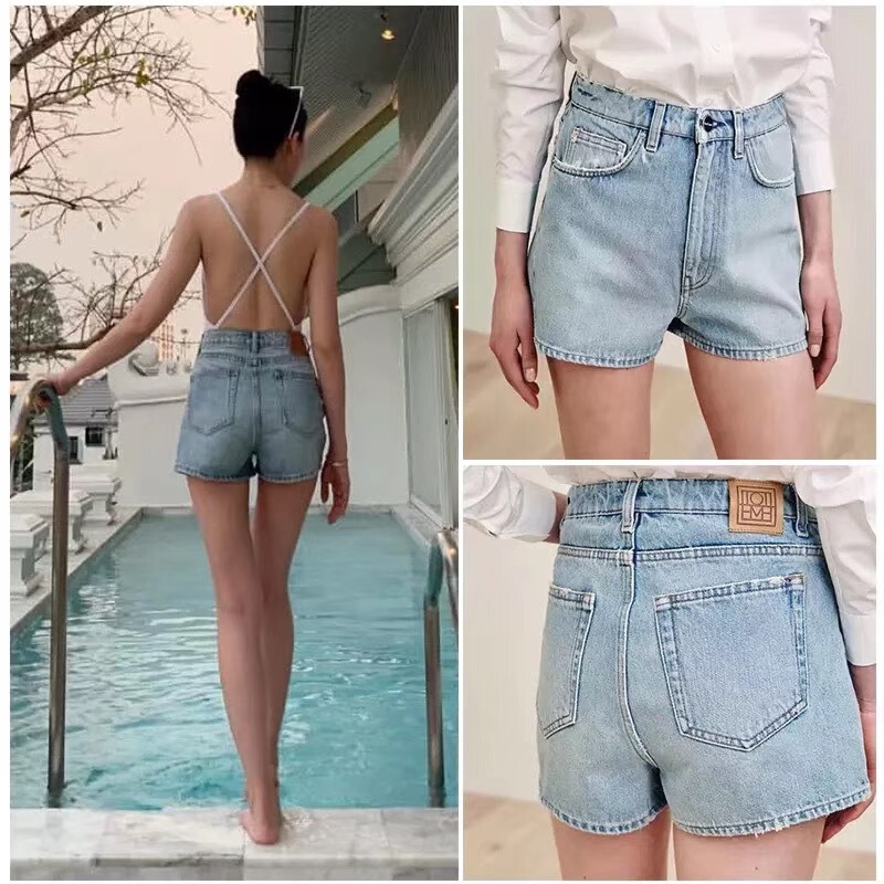 Toteme 22 Summer Nordic Niche Washing Denim Shorts Women's Slimming Loose Retro Old Women's Fashionable Hot Pants